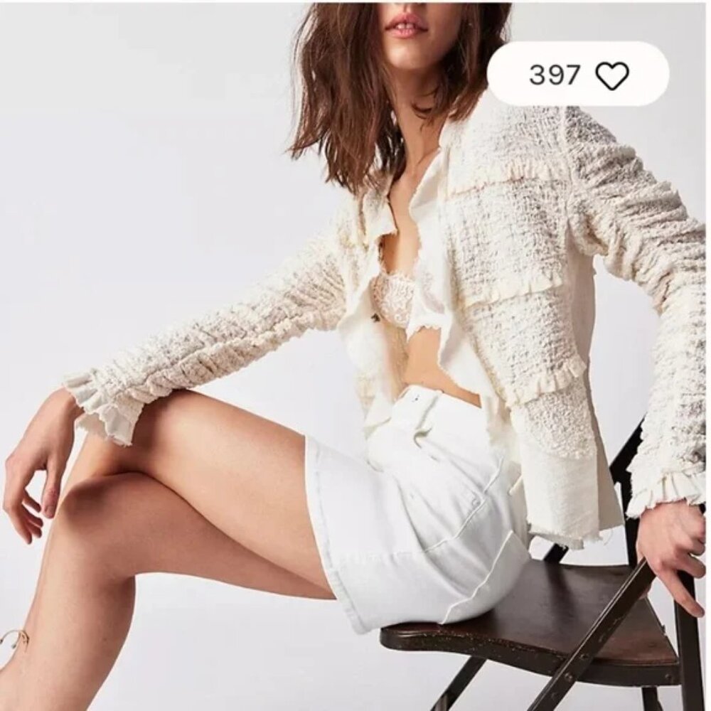 Free People We The Free Demi Vintage-Inspired Ruffle Lace-Adorned Jacket M - Picture 4 of 16